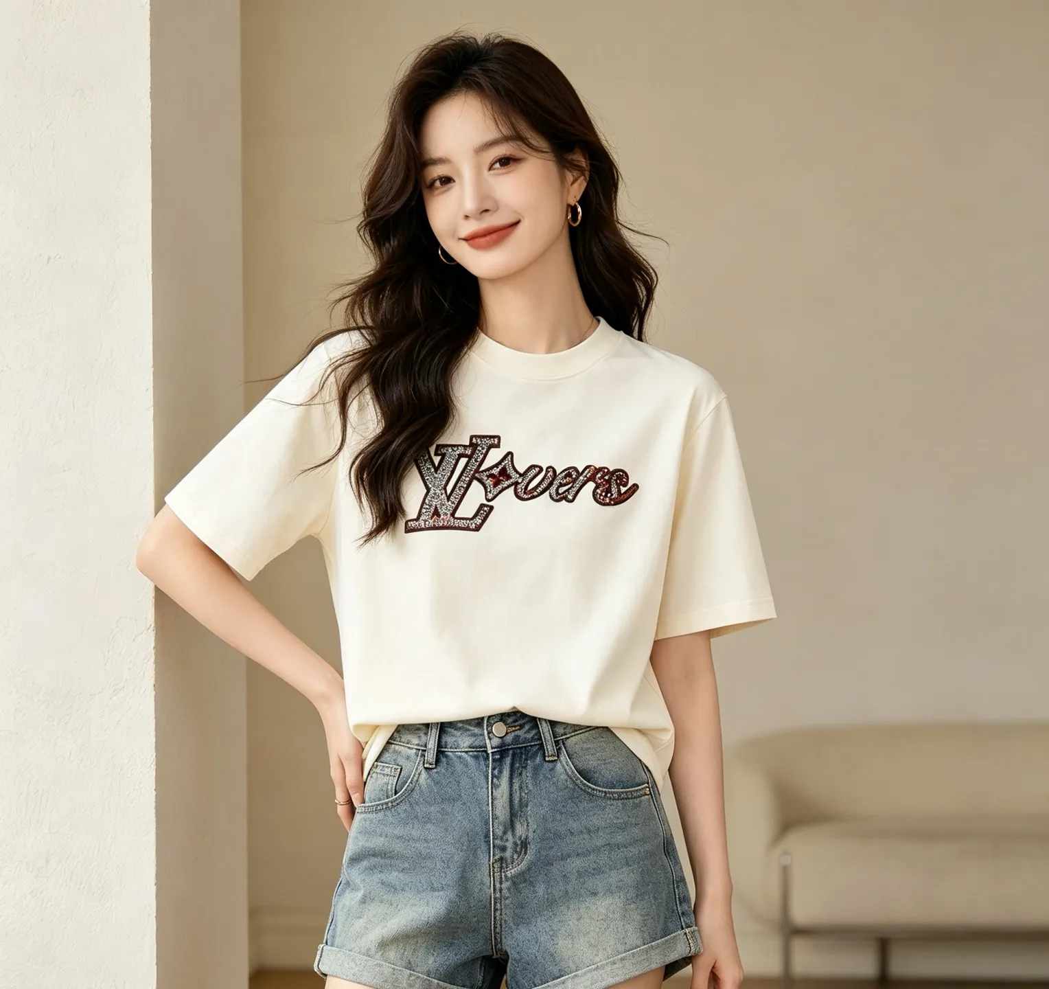 Louis Vuitton/Louis Vuitton beaded embroidered monogram short sleeves